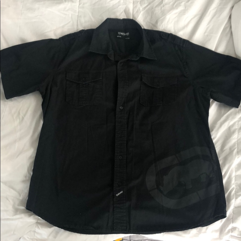 Black short sleeve button up shirt